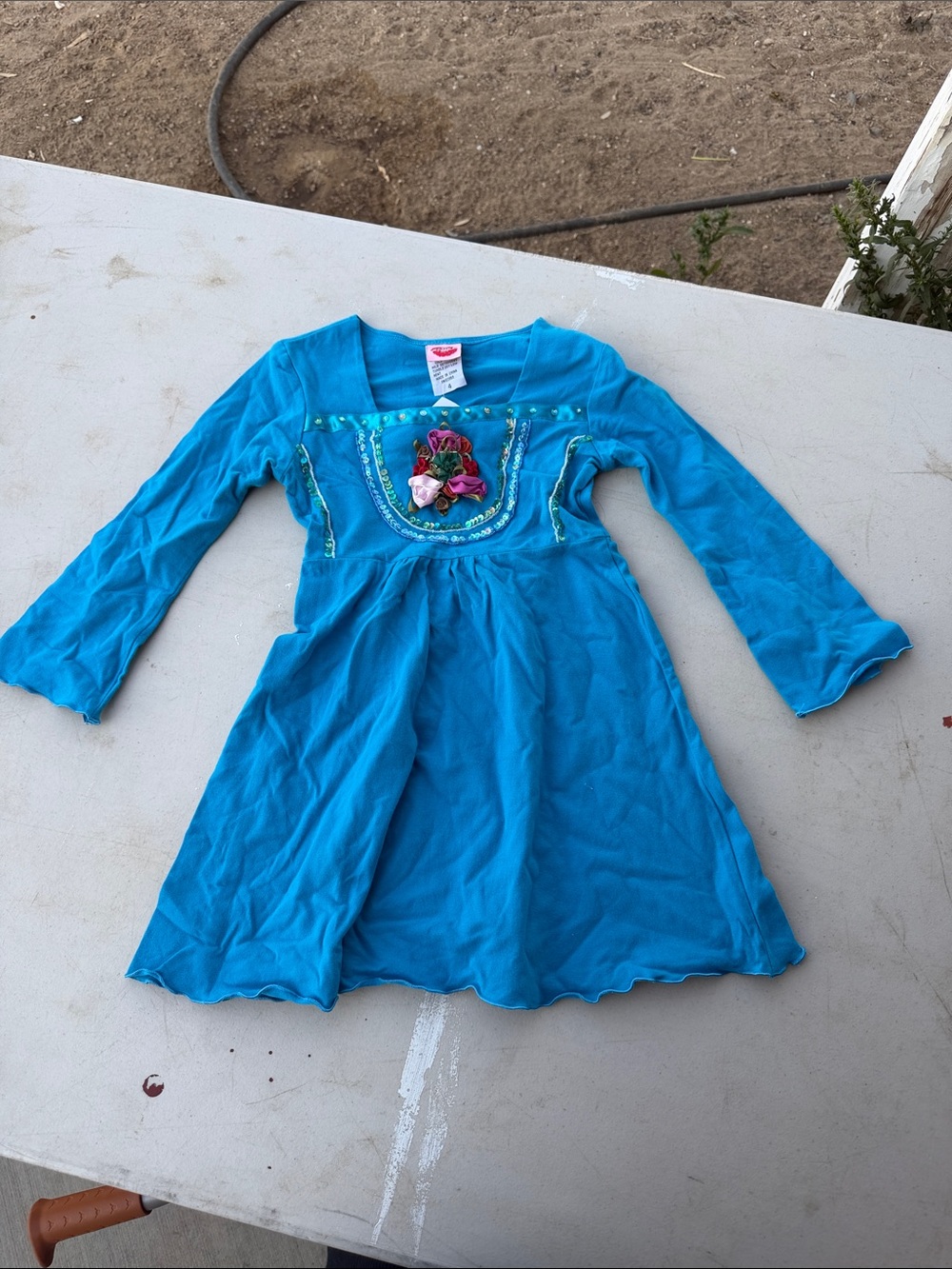 Vintage Lipstik Bright Blue Embellished Long-Sleeve Girls' Dress
